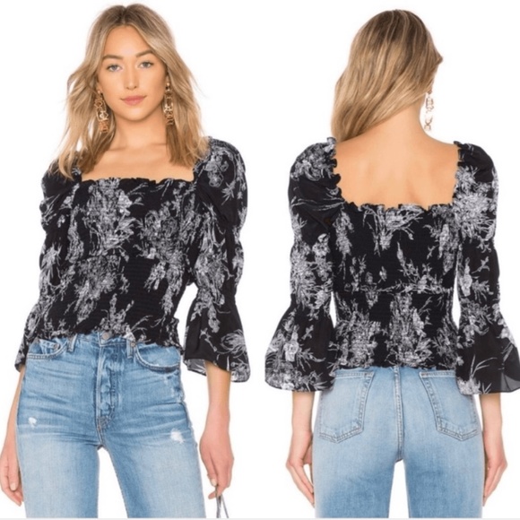 [Cinq A Sept] Silk Smocked Top - Picture 1 of 11